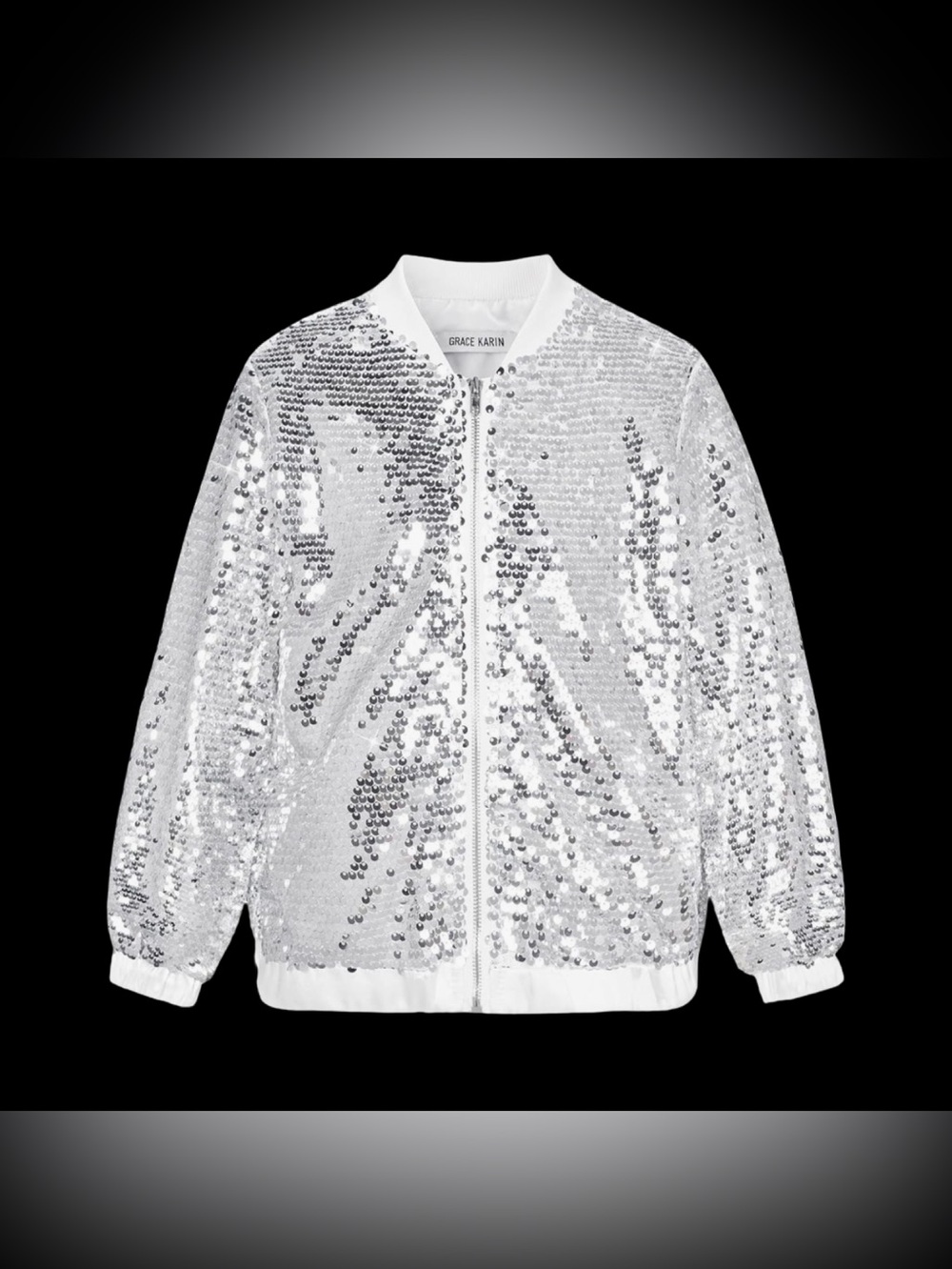 NWT GRACE KARIN Girls Sequin  Kids Bomber Zip Outwear size 14-Y or Adult Small